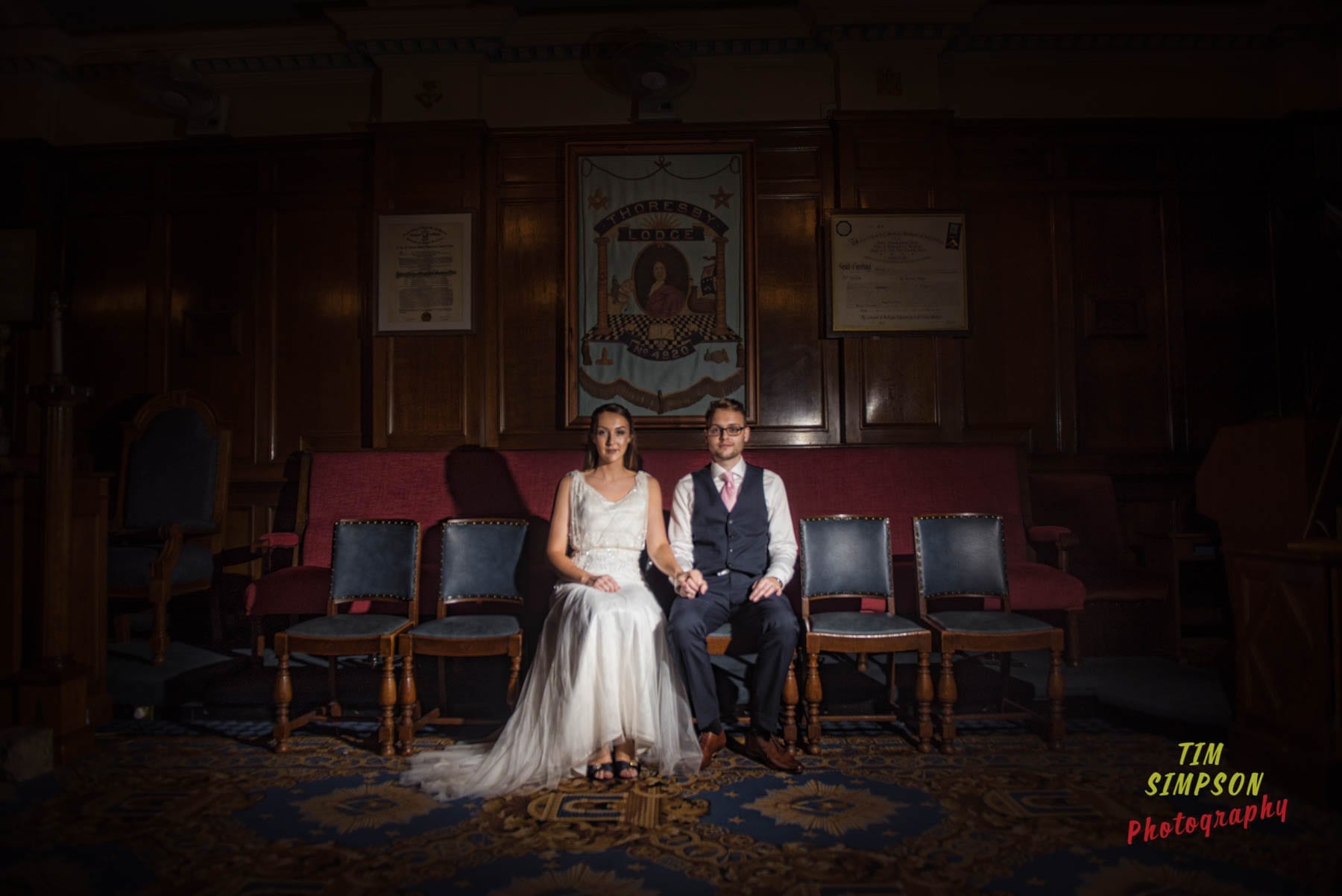 bride and groom in pudsey masonic lodge