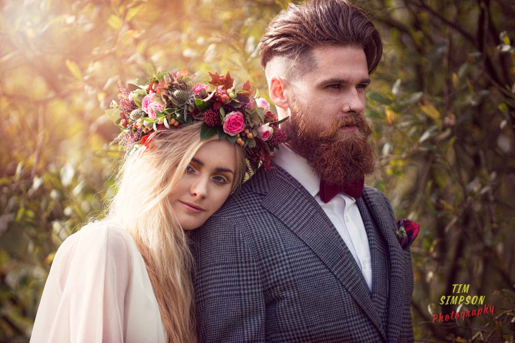 floral bride with bearded man