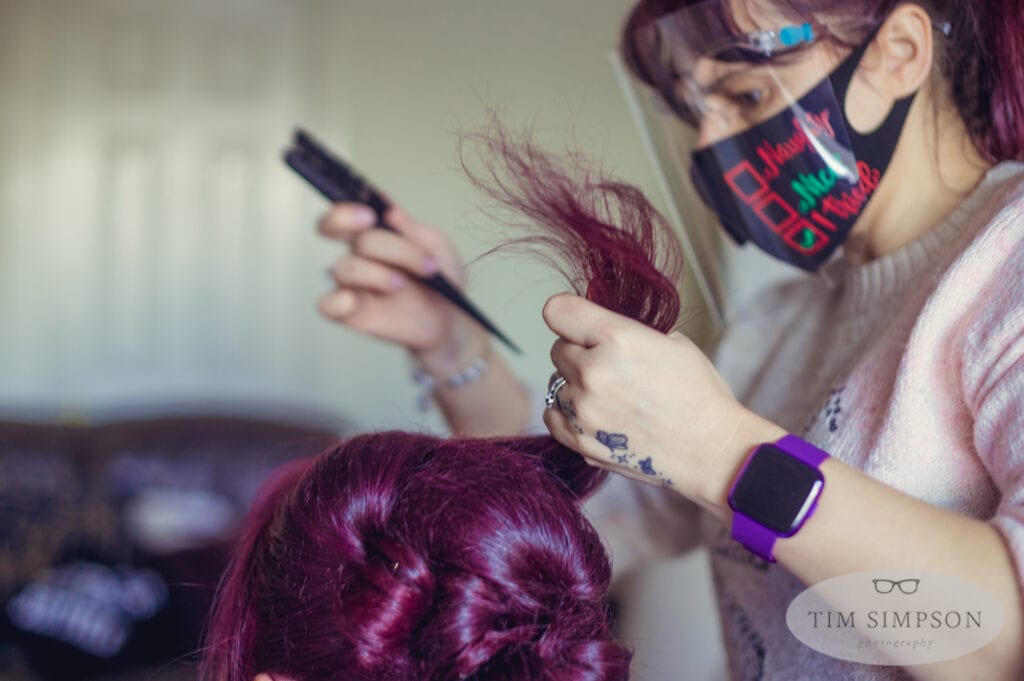 wedding hairdresser in face mask